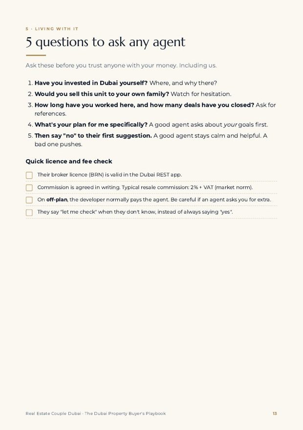 5 questions to ask any agent page