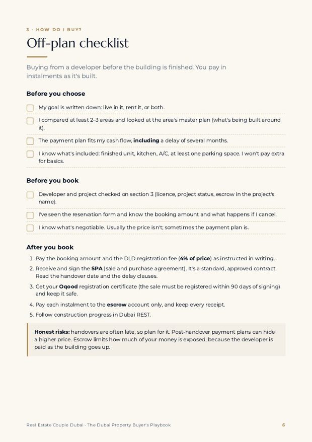 Off-plan checklist page